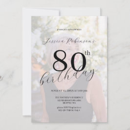 Invitación Elegante Cumpleaños Ochenta Escritura Negra Foto