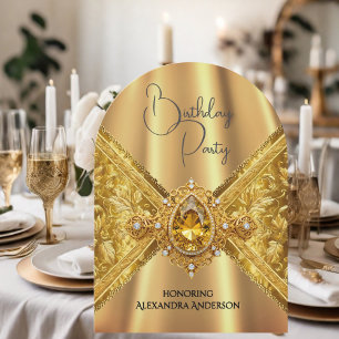 Invitación Elegante cumpleaños Ornate Gold Jewel Fabric