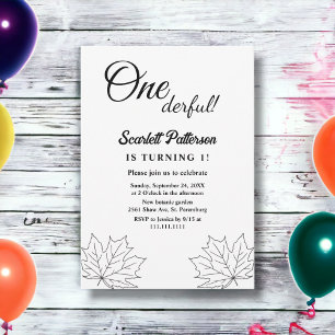 Invitación Elegante Cumpleaños Otoñal Rústico en Blanco y Neg
