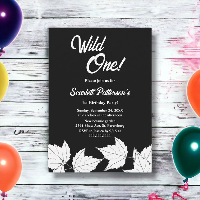 Invitación Elegante Cumpleaños Otoñal Rústico En Blanco Y Neg (Subido por el creador)