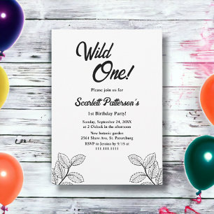 Invitación Elegante Cumpleaños Otoñal Simple en Blanco y Negr