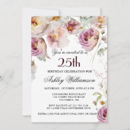 Invitación Elegante Cumpleaños Party de Flor Silvestre Rosa 2