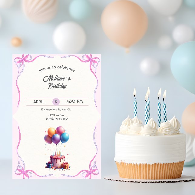 Invitación Elegante Cumpleaños Pastel Rosa (Subido por el creador)