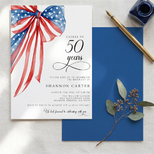 Invitación Elegante Cumpleaños Patriótico Rojo Blanco Azul 50