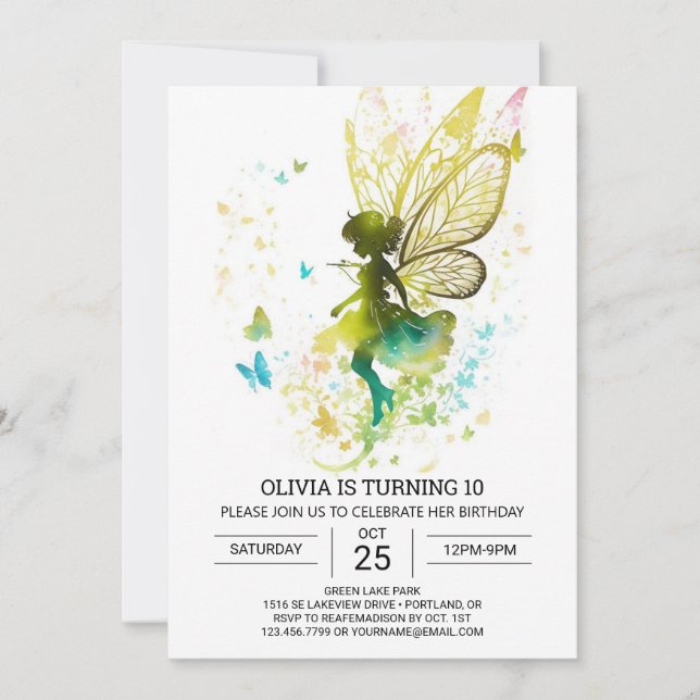 Invitación Elegante cumpleaños pequeño de hadas (Anverso)