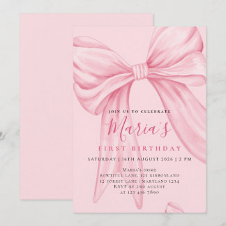 Invitación Elegante Cumpleaños Primer Año Arco Rosa Aquarela