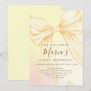 Invitación Elegante Cumpleaños Primer Año con Lazo Amarillo P