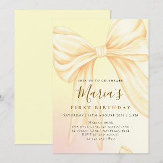 Invitación Elegante Cumpleaños Primer Año con Lazo Amarillo P