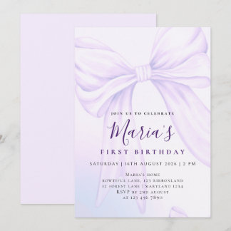 Invitación Elegante Cumpleaños Primero con Lazo de Lavanda Pe