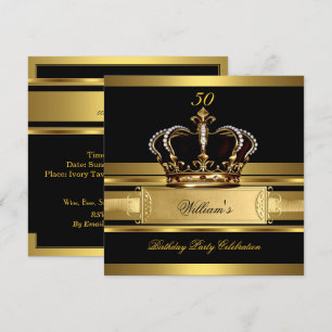 Invitación Elegante Cumpleaños Principe Rey Negro Oro Royal 2