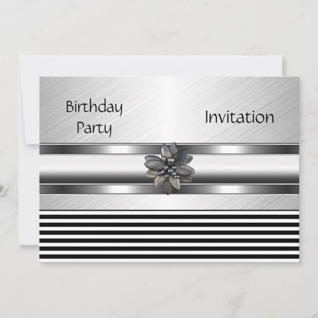 Invitación Elegante Cumpleaños Raya Negra Fiesta (Anverso)