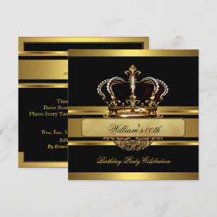 Invitación Elegante Cumpleaños Real Negro Dorado Príncipe Rey