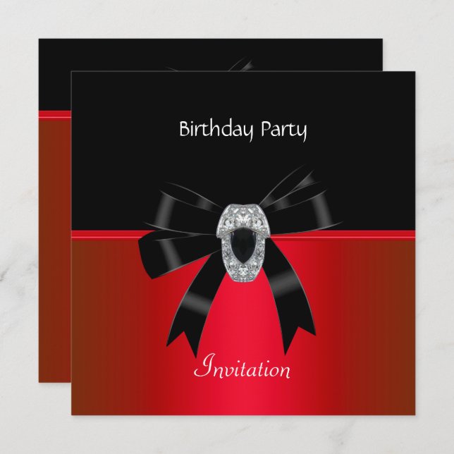 Invitación Elegante Cumpleaños Rico Rojo Jewel Neg (Anverso / Reverso)