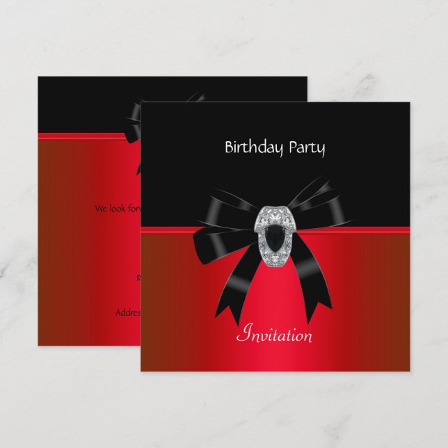 Invitación Elegante Cumpleaños Rico Rojo Negro Joy (Anverso / Reverso)