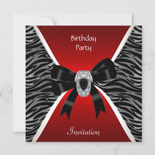 Invitación Elegante Cumpleaños Rojo Salvaje Negro  (Anverso)