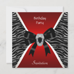 Invitación Elegante Cumpleaños Rojo Salvaje Negro