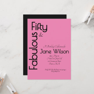 Invitación Elegante Cumpleaños Rosa 50 y Fabuloso