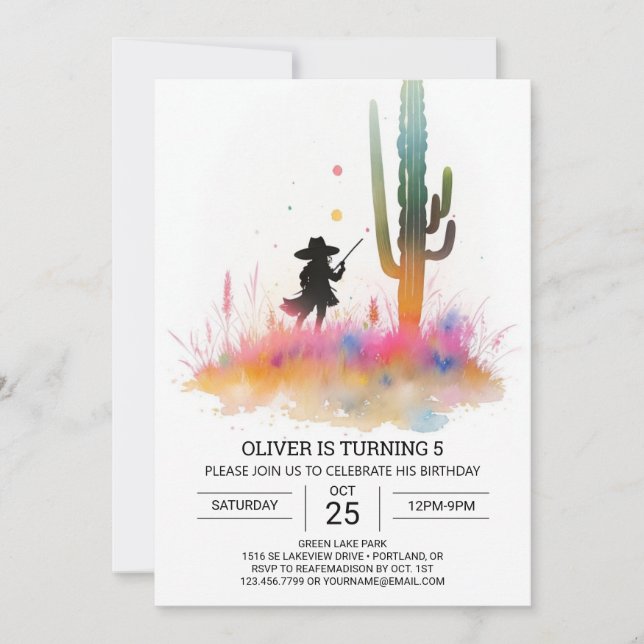 Invitación Elegante cumpleaños salvaje de Cowboy Occidental (Anverso)
