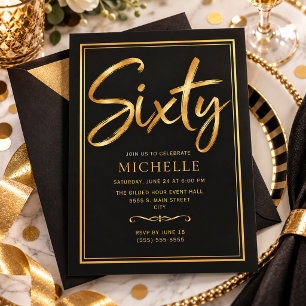 Invitación Elegante Cumpleaños Sesenta 60 de Oro Negro