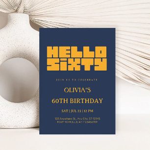 Invitación Elegante Cumpleaños Sesenta Azul Marino 60