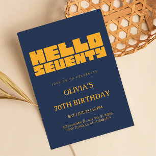 Invitación Elegante Cumpleaños Setenta Azul Marino 70