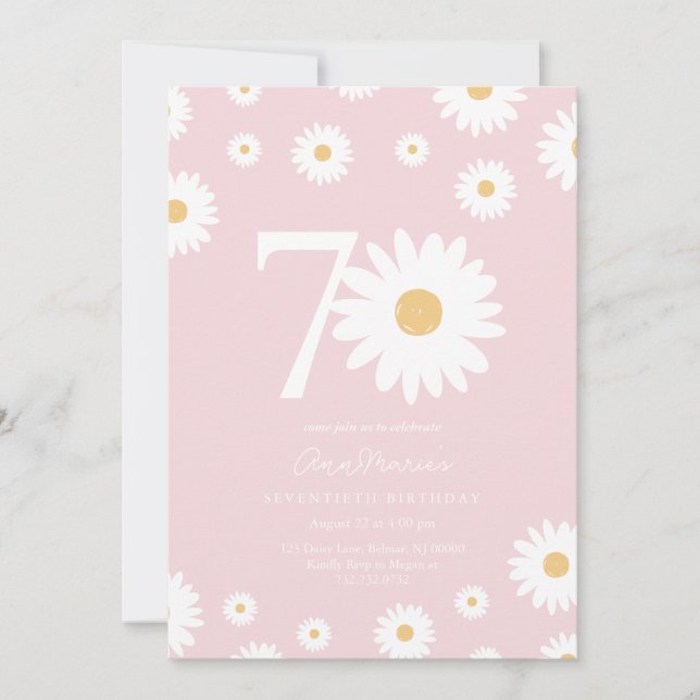 Invitación Elegante Cumpleaños Setenta de Daisy Milestone (Anverso)