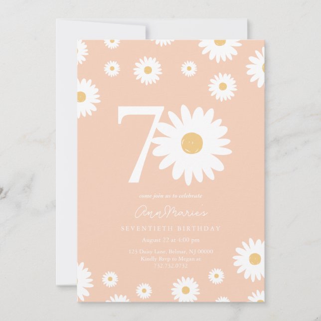 Invitación Elegante cumpleaños setenta hito Daisy (Anverso)