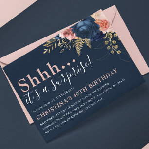Invitación Elegante Cumpleaños Sorpresa Floral Shhh..