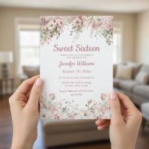 elegante cumpleaños sweet 16 acuarela floral rosa