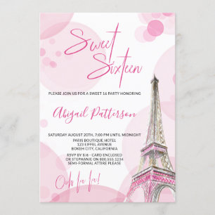 Invitación Elegante Cumpleaños Sweet 16 Rosa Blanco París