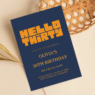 Invitación Elegante Cumpleaños Treinta Azul Marino 30