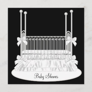 Invitación Elegante Cuna Negro Blanco Baby Shower