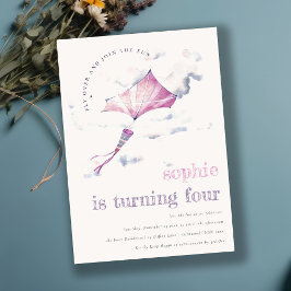 Invitación Elegante Cute Rosa Flying Kite Nubes Sky