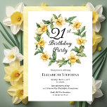 Invitación Elegante Daffodils Amarillo Floral 21º cumpleaños<br><div class="desc">Elegante diseño floral de daffodils amarillos de diseño "Fiesta de cumpleaños 21" con marco floral de corona de daffodils.</div>