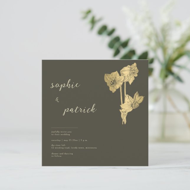 Invitación Elegante Daffodils de Oro Boda de Primavera Minima (Anverso de pie)