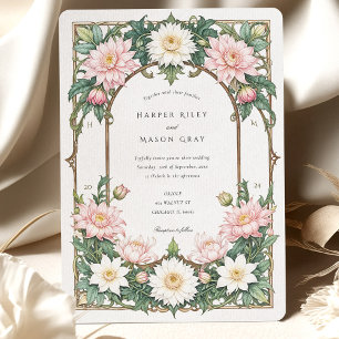 Invitación Elegante Dahlia Art Nouveau Boda suave rosa