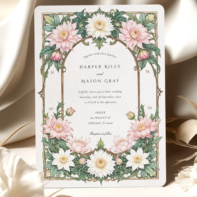 Invitación Elegante Dahlia Art Nouveau Boda suave rosa (Subido por el creador)