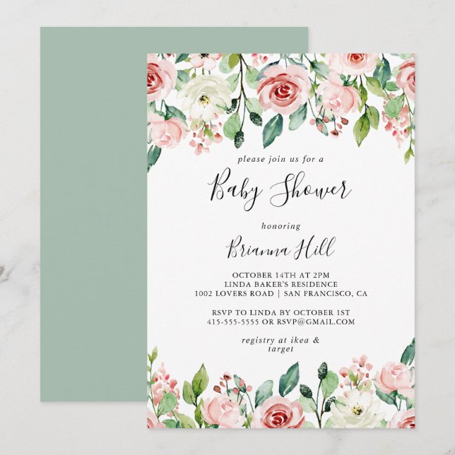 Invitación Elegante Dainty Autumn Floral Baby Shower (Anverso / Reverso)