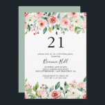 Invitación Elegante Dainty Fiesta de la floral de otoño 21º c<br><div class="desc">Esta elegante y elegante invitación floral de otoño a la fiesta de cumpleaños 21 es perfecta para una celebración de cumpleaños moderna. El diseño presenta rosas rosas rosas rosas,  blancas y rosadas,  peonías con follaje verde agrupadas en ramos,  acentuando los hermosos colores otoñales.</div>