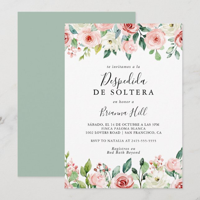 Invitación Elegante Dainty Otoño Floral Española Bridal Showe (Anverso / Reverso)