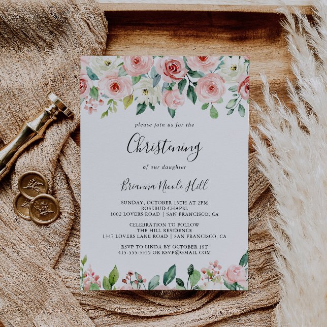 Invitación Elegante Dainty Otumn Floral Christening (Subido por el creador)