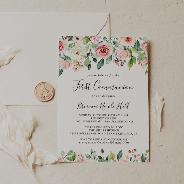 Invitación Elegante Dainty Otumn Floral Primera Comunión (Subido por el creador)