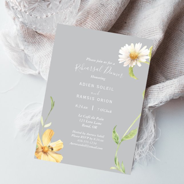 Invitación Elegante Daisy | Cena de ensayo gris Boda (Subido por el creador)