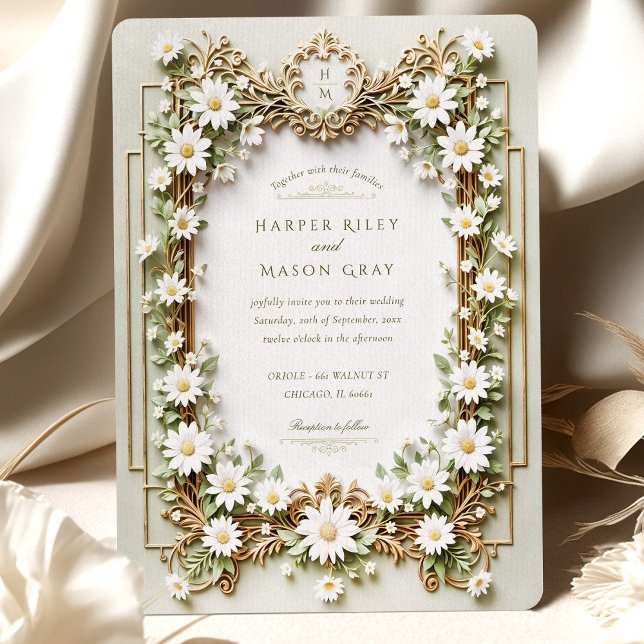 Invitación Elegante Daisy con Boda de detalles de oro falso (Subido por el creador)