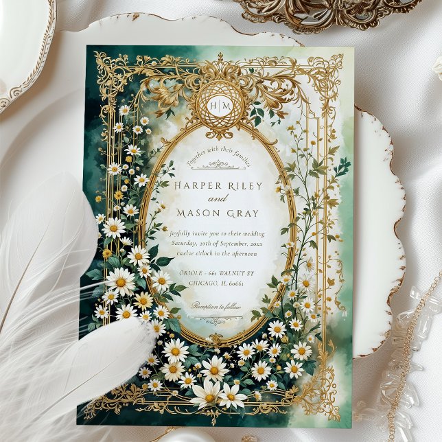 Invitación Elegante Daisy con Boda de detalles de oro falso (Subido por el creador)