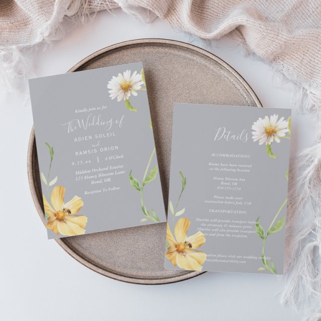 Invitación Elegante Daisy | Detalles Gris Todo En Un Boda (Subido por el creador)