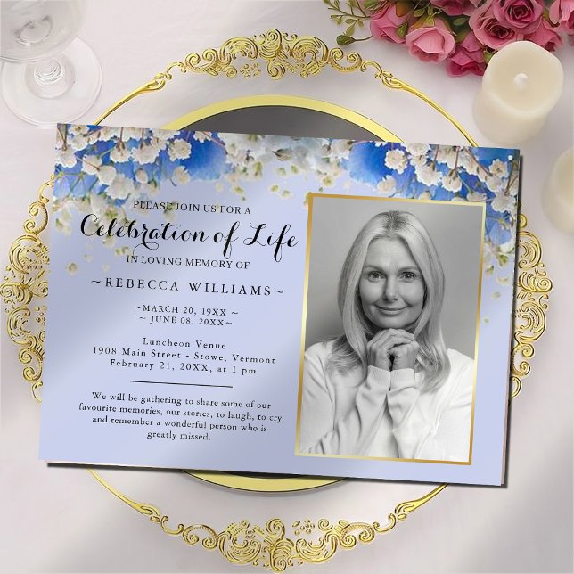 Invitación Elegante Daisy Floral Foto Celebración de la vida (Subido por el creador)