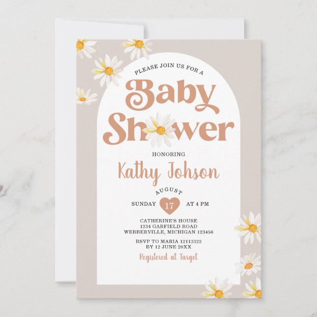 Invitación Elegante Daisy Flowers Arch Boho Baby Shower (Anverso)