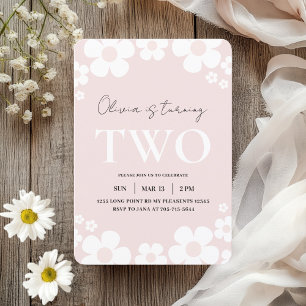Invitación Elegante Daisy Rosa Niños Cumpleaños Día Floral