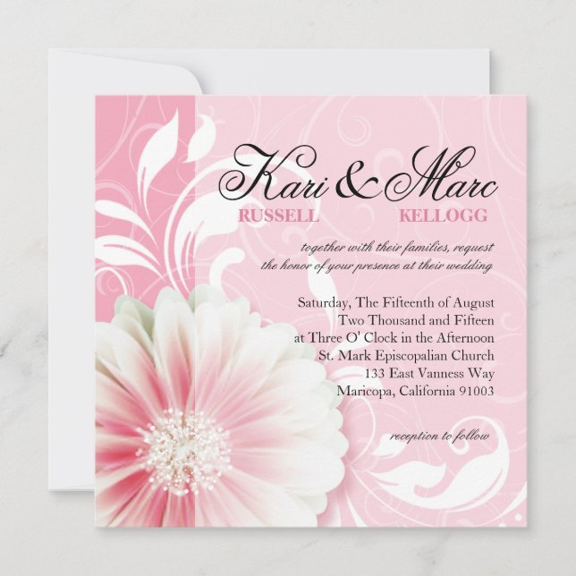 Invitación Elegante Daisy Scroll | rosa peón (Anverso)
